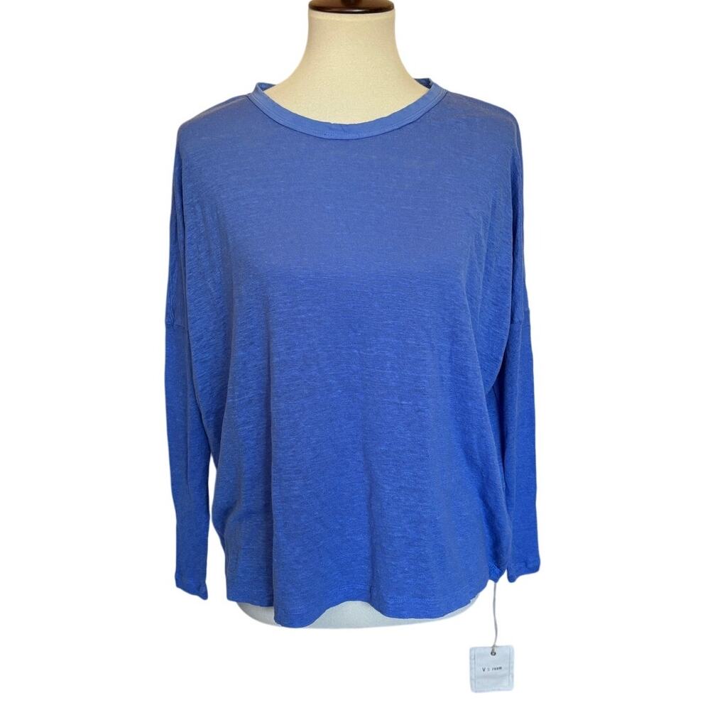 New V::ROOM Hemp Long Sleeve Crew Tee - Blue